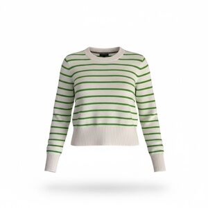 Tommy Hilfiger Striped Bright White and Green Women's 100% Cotton Sweater XXS